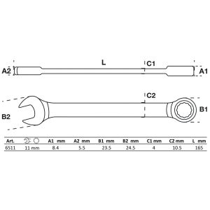 Klucz płasko-oczkowy z grzechotką | 11 mm - 2
