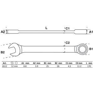 Klucz płasko-oczkowy z grzechotką | 12 mm - 2