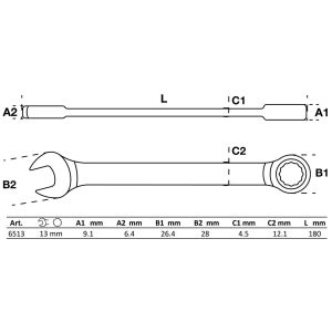 Klucz płasko-oczkowy z grzechotką | 13 mm - 2
