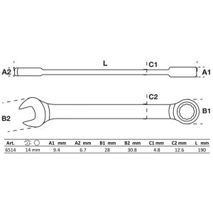 Klucz płasko-oczkowy z grzechotką | 14 mm - 2