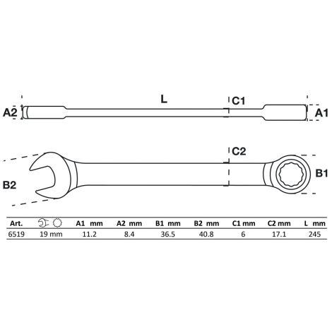 Klucz płasko-oczkowy z grzechotką | 19 mm - 2