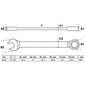 Klucz płasko-oczkowy z grzechotką | 21 mm - 2
