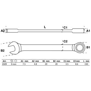 Klucz płasko-oczkowy z grzechotką | 9 mm - 2