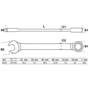 Klucz płasko-oczkowy z grzechotką | 24 mm - 2