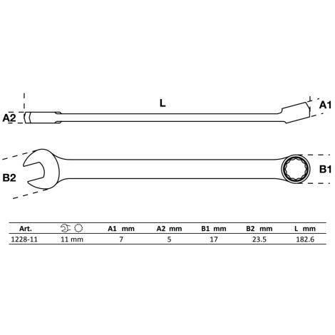 Klucz płasko-oczkowy | długi | 11 mm - 2