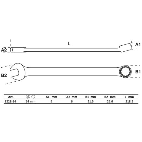 Klucz płasko-oczkowy | długi | 14 mm - 2