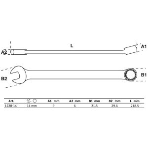 Klucz płasko-oczkowy | długi | 14 mm - 2