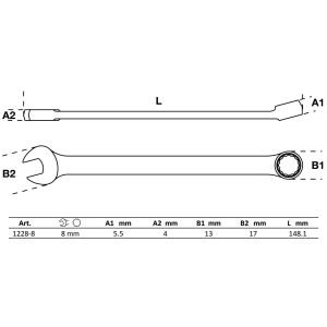 Klucz płasko-oczkowy | długi | 8 mm - 2
