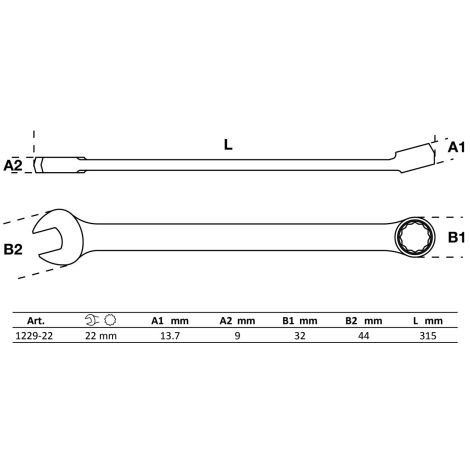 Klucz płasko-oczkowy | długi | 22 mm - 4