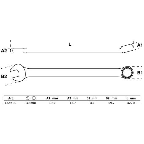 Klucz płasko-oczkowy | długi | 30 mm - 4