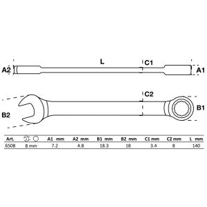 Klucz płasko-oczkowy z grzechotką | 8 mm - 2
