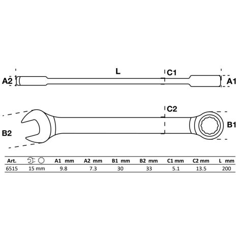 Klucz płasko-oczkowy z grzechotką | 15 mm - 2
