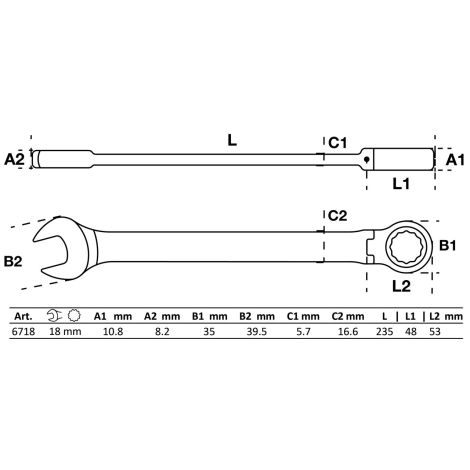 Klucz płasko-oczkowy z grzechotką | łamany | 18 mm - 2