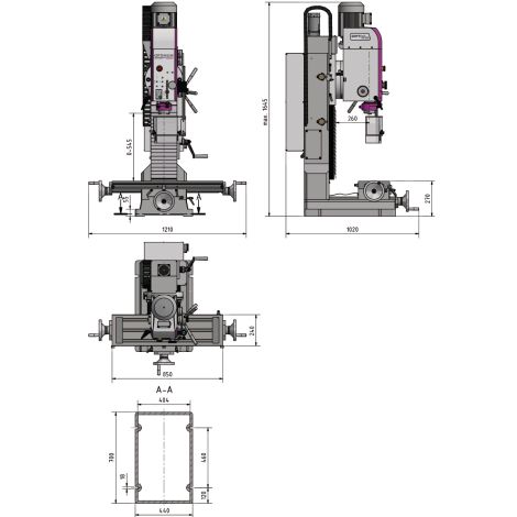 Precyzyjna wiertarko-frezarka z mechaniczną zmianą prędkości poprzez przekładnię OPTImill MH 50G Optimum kod: 3338180 - 4