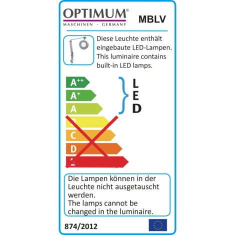 Lampa maszynowa 14 W ( 230 V / 50 Hz) o długości ramienia 830 mm, z lupą z powiększeniem optycznym x 1,5  - LED MBLV Optimum, kod: 3351090 - 3