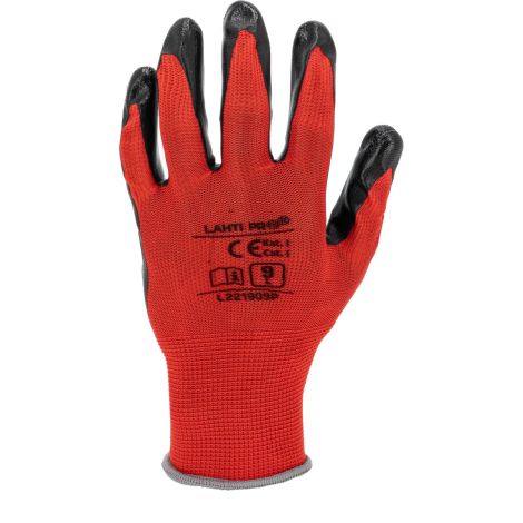 Rękawice ochronne powlekane nitrylem 12 par czerwone Lahi Pro L2219