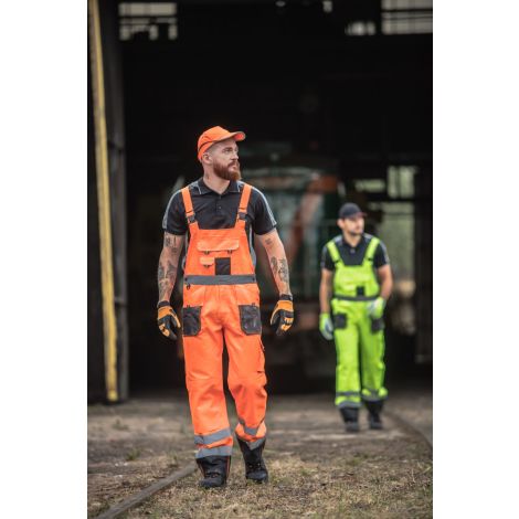 Ogrodniczki ostrzegawcze z wieloma kieszeniami i wzmocnieniami żółte Lahti Pro L40614 - 2