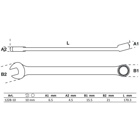 Klucz płasko-oczkowy | długi | 10 mm - 2